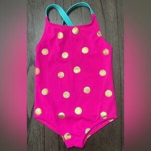 Mini Boden Pink Swimsuit with Gold Polka Dots